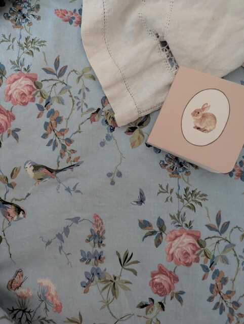 Blue Floral Fitted Crib Sheet Vintage Chintz Cotton Bedding - image 1