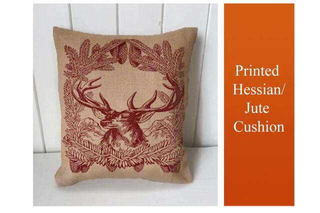 stag Deer - Cushion Fabric Panel Or Case Or With Filling Rustic Natural Jute Burlap Hessian
