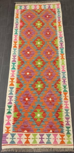 Multicolour Kilim Runner, Handmade Artisan Afghan Turkish Aztec Sheep Wool Runner Rug 194x69 cm - image 1