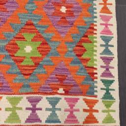 Multicolour Kilim Runner, Handmade Artisan Afghan Turkish Aztec Sheep Wool Runner Rug 194x69 cm - thumbnail 2