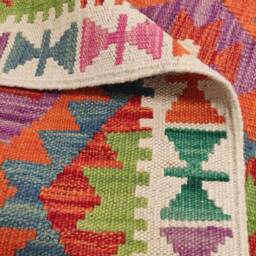 Multicolour Kilim Runner, Handmade Artisan Afghan Turkish Aztec Sheep Wool Runner Rug 194x69 cm - thumbnail 3