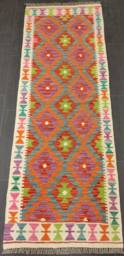 Multicolour Kilim Runner, Handmade Artisan Afghan Turkish Aztec Sheep Wool Runner Rug 194x69 cm - thumbnail 1