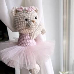 Pink Ballerina Bear Curtain Tieback Bear Tie Back Nursery Decor Nursery Animal - thumbnail 3