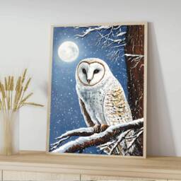 A5 A4 Original Art Print - Spiritual Spirit Guide Art Winter Owl Moon Fantasy Poster Whimsical - Woodlands - thumbnail 2