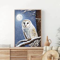 A5 A4 Original Art Print - Spiritual Spirit Guide Art Winter Owl Moon Fantasy Poster Whimsical - Woodlands - thumbnail 3