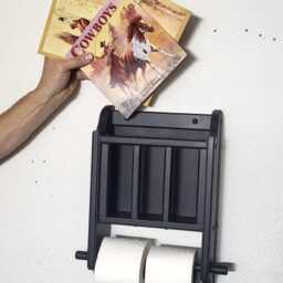 Black Magazine Rack With Toilet Paper Tissue Holder Made in The Usa - thumbnail 2