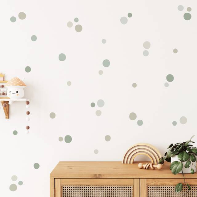 Pastel Green Polka Dot Wall Stickers - Sage Boho Decals For Kids PVC Free, No Odour Removable Peel & Stick Fabric Decal - image 1