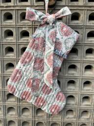 Handmade Quilted Christmas Stocking Pink & Green Floral Block Print