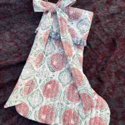 Handmade Quilted Christmas Stocking Pink & Green Floral Block Print - thumbnail 4