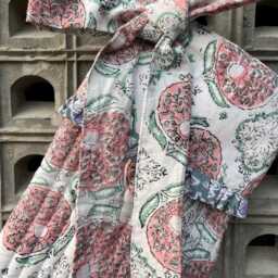 Handmade Quilted Christmas Stocking Pink & Green Floral Block Print - thumbnail 2