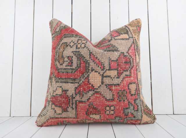 Vintage Turkish Kilim Pillow Cover 20x20 Inch, Handmade Throw - image 1