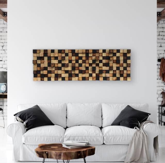 Reclaimed Wood Wall Art - Black, Gold & Bronze Sculpture - image 1