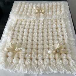 Cream Baby Pom Blanket With Ribbons - 22x18 Inches - thumbnail 4