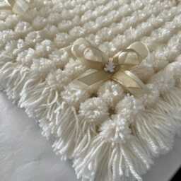 Cream Baby Pom Blanket With Ribbons - 22x18 Inches - thumbnail 3