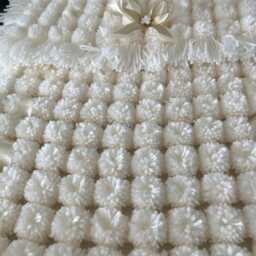 Cream Baby Pom Blanket With Ribbons - 22x18 Inches - thumbnail 2