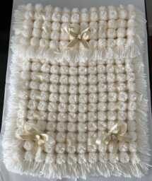 Cream Baby Pom Blanket With Ribbons - 22x18 Inches