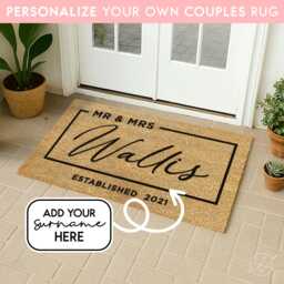 Couples Doormat - Front Porch Decor Personalized Custom Welcome Mat For Entryway Outdoor Coir Door Housewarming Gift - thumbnail 1
