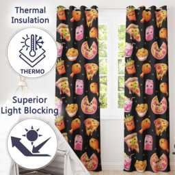 Cute Kawaii French Fries Black Background Seamless Pattern Readymade Eyelet Ring Top Thermal 100% Blackout Curtains - thumbnail 3