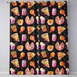 Cute Kawaii French Fries Black Background Seamless Pattern Readymade Eyelet Ring Top Thermal 100% Blackout Curtains - thumbnail 2
