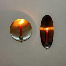 Handcrafted Moroccan Brass Candle Sconce, Gold Leaf Wall Holder, Boho Rustic Decor - thumbnail 4