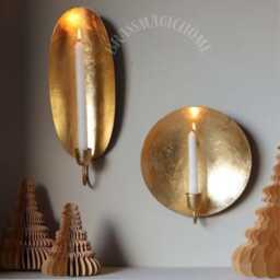 Handcrafted Moroccan Brass Candle Sconce, Gold Leaf Wall Holder, Boho Rustic Decor
