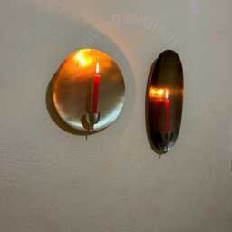 Handcrafted Moroccan Brass Candle Sconce, Gold Leaf Wall Holder, Boho Rustic Decor - thumbnail 2