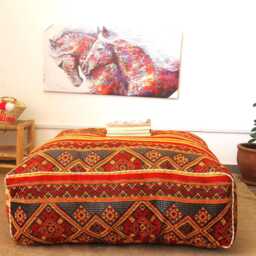Moroccan Kilim Pouf Square Floor Cushion [Unstuffed] - thumbnail 2