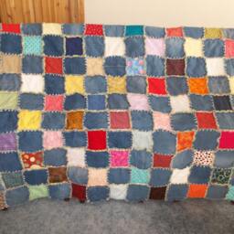 Polka Dot Party Large Throw Size Denim Rag Quilt - thumbnail 3