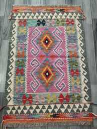 Kilim Rug Multicolour, Handmade Artisan Afghan Turkish Persian Rug, Navajo Moroccan Bohemian Flatweave, Natural Wool Dhurrie 123x79 cm - thumbnail 1