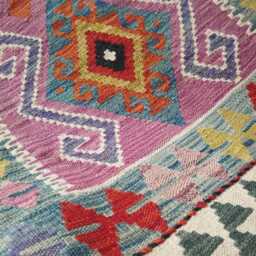 Kilim Rug Multicolour, Handmade Artisan Afghan Turkish Persian Rug, Navajo Moroccan Bohemian Flatweave, Natural Wool Dhurrie 123x79 cm - thumbnail 4