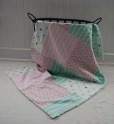 Mint, Pink & Gold Patchwork Baby Blanket - Neutral Girl Blanket, Mint Nursery, Nursery Decor