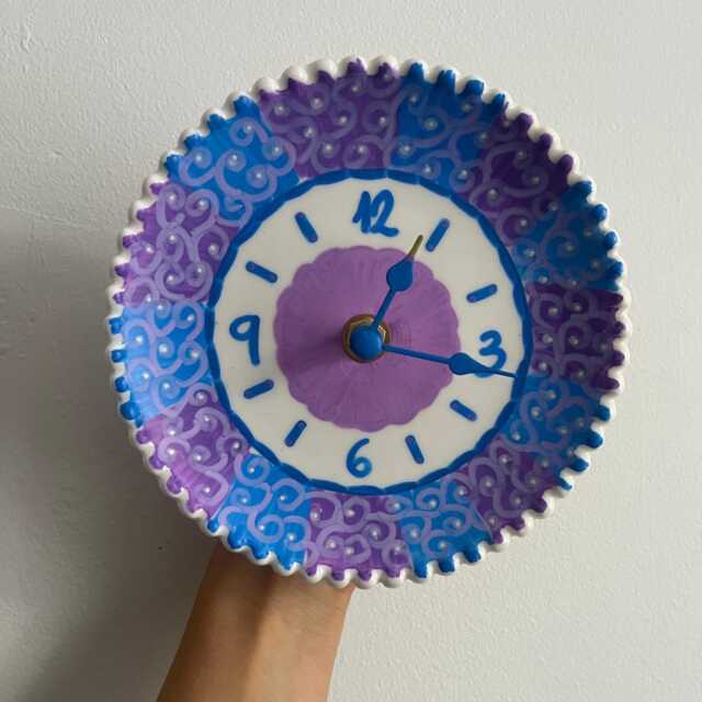 Hand-Painted Ceramic Mini Clock, Purple Whirl Silent Desk Decor, 5.5 Inch Tabletop Timepiece - image 1