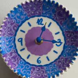 Hand-Painted Ceramic Mini Clock, Purple Whirl Silent Desk Decor, 5.5 Inch Tabletop Timepiece - thumbnail 3