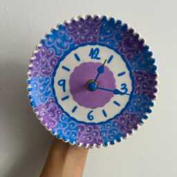 Hand-Painted Ceramic Mini Clock, Purple Whirl Silent Desk Decor, 5.5 Inch Tabletop Timepiece