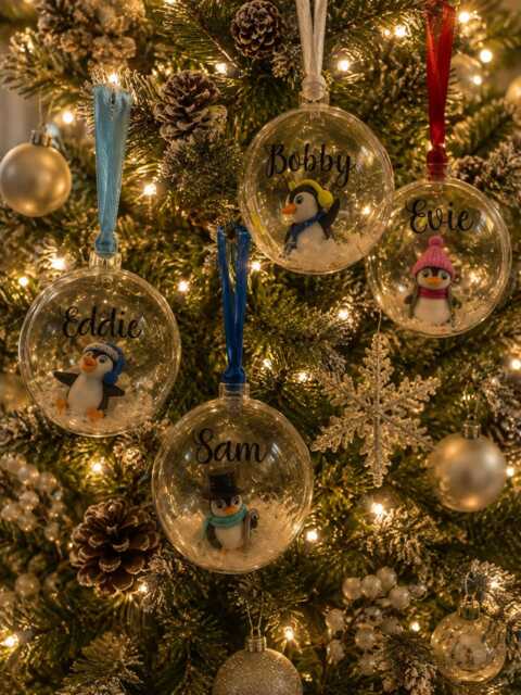 Personalised Penguin Christmas Bauble, Decoration, Baby First Ornament, Bauble Gift, Memorial - image 1