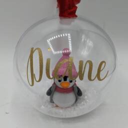 Personalised Penguin Christmas Bauble, Decoration, Baby First Ornament, Bauble Gift, Memorial - thumbnail 2