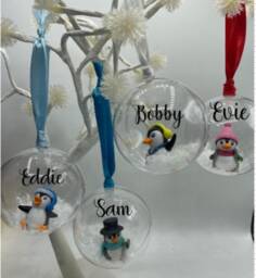 Personalised Penguin Christmas Bauble, Decoration, Baby First Ornament, Bauble Gift, Memorial - thumbnail 3