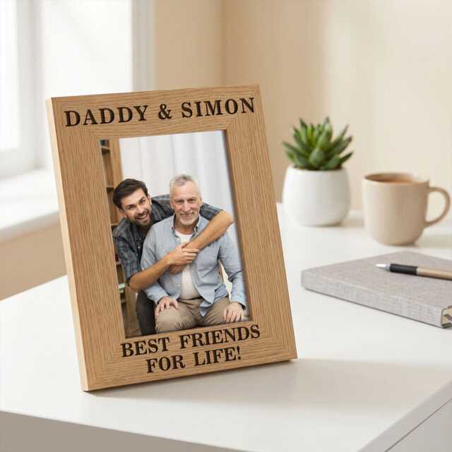Personalised Wooden Photo Frame - Custom Engraved Daddy & Child Gift Best Friends For Life - image 1