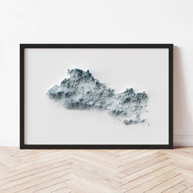 El Salvador Topographic Map Minimalist Style Gicl??e Print