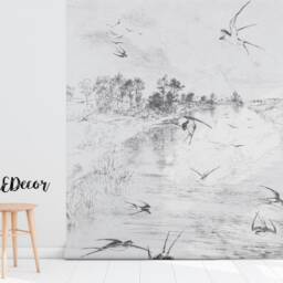 Swallow Landscape Wall Mural, Decor, Removable Wallpaper, Peel & Stick, Repositionable, Self Adhesive, Mural #147 - thumbnail 2