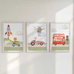Transport Nursery Wall Art - Vehicle Prints Set Optional Frame Boys Bedroom Decor, Gift For Kid Room, Playroom Posters - thumbnail 1