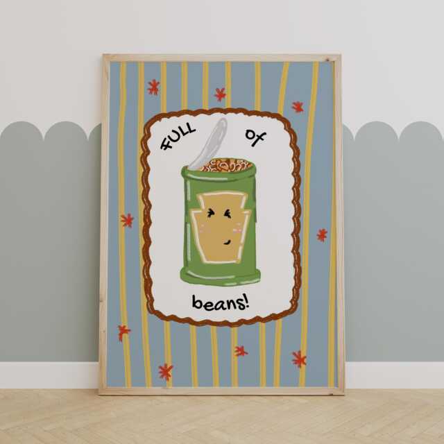 Full Of Beans - Bright Boys Room Toddler Poster Playroom Print Modern Toddler Decor - image 1