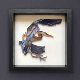 Quilled Bird, Great Blue Heron, 3D Framed Paper Art, Covered With Glass, Unique Gift For Anniversary, Wedding, Birthday - thumbnail 3