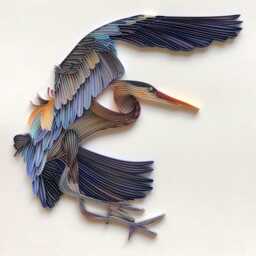 Quilled Bird, Great Blue Heron, 3D Framed Paper Art, Covered With Glass, Unique Gift For Anniversary, Wedding, Birthday - thumbnail 2