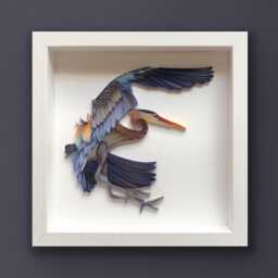Quilled Bird, Great Blue Heron, 3D Framed Paper Art, Covered With Glass, Unique Gift For Anniversary, Wedding, Birthday - thumbnail 1