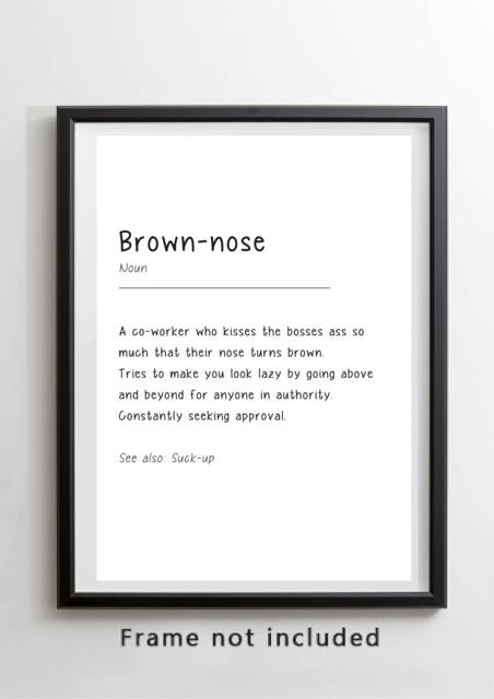 Brown-Nose Definition Print, Funny Office Novelty Picture, Colleague Gift, Congratulations On The Promotion Leaving Gift