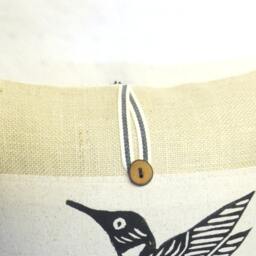 Hummingbird Pillow Cover Hand Block Print, Orange Floral Accent - thumbnail 4