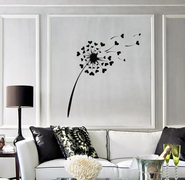Wall Vinyl Decal Dandelions Flowers & Seeds Shaped Like Hearts Puffball Ornament Modern Home Decor - #1124Da - image 1