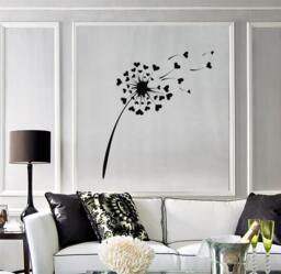 Wall Vinyl Decal Dandelions Flowers & Seeds Shaped Like Hearts Puffball Ornament Modern Home Decor - #1124Da - thumbnail 1