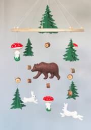Baby Mobile Woodland - Mobile Baby With Bear, Bunnies & Mushrooms Nursery Neutral Crib Forest Hanging - thumbnail 1